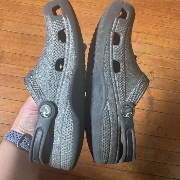 Crocs black & silver glitter rubber washable 2 slip on shoes - Picture 5 of 6